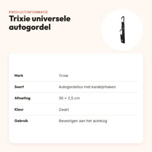 Trixie autogordel hond universeel met karabijnhaken zwart 30 x 2,5 cm – productinformatie