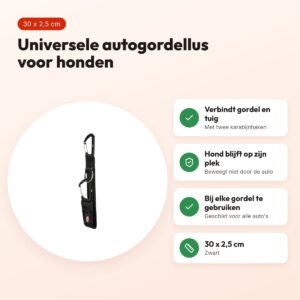 Trixie autogordel hond universeel met karabijnhaken zwart 30 x 2,5 cm – voordelen
