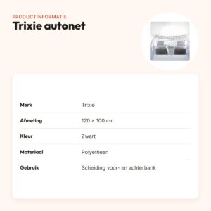 Trixie autonet zwart 120 x 100 cm – scheiding tussen voor- en achterbank – productinformatie