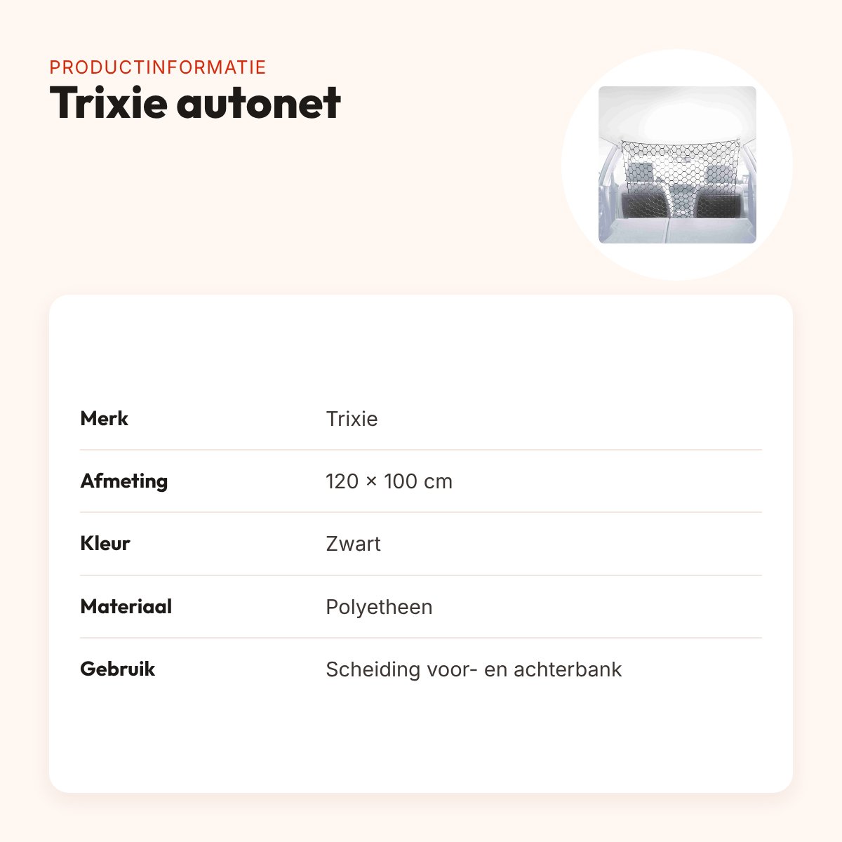 Trixie autonet zwart 120 x 100 cm – scheiding tussen voor- en achterbank – productinformatie