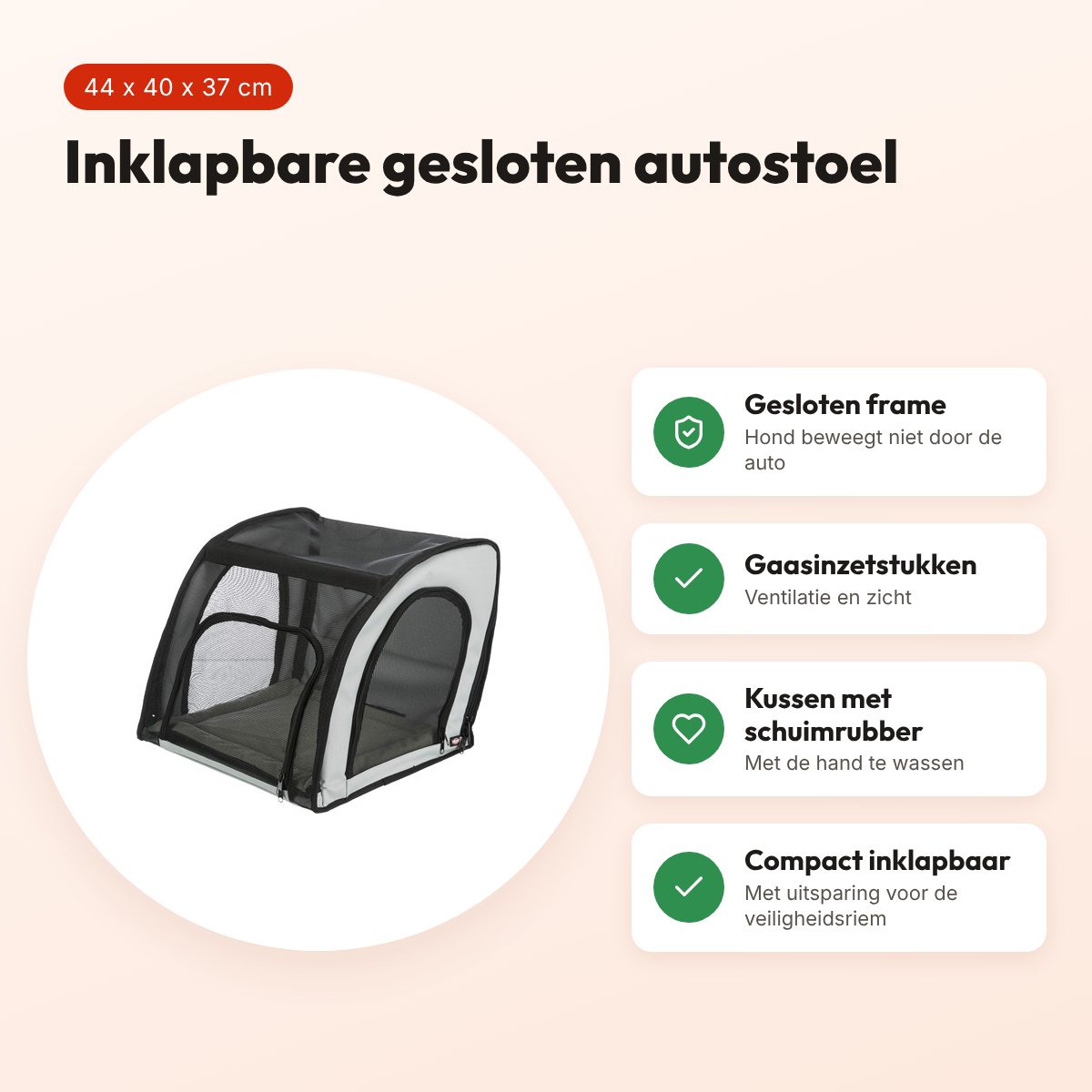 Trixie autostoel grijs/zwart 44 x 40 x 37 cm – inklapbaar, gesloten – voordelen