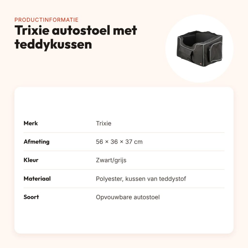 Trixie autostoel hond zwart/grijs 56 x 36 x 37 cm – met teddykussen – productinformatie