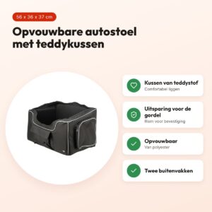 Trixie autostoel hond zwart/grijs 56 x 36 x 37 cm – met teddykussen – voordelen