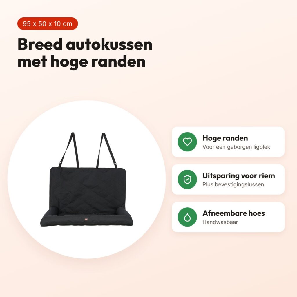 Trixie autostoel kussen dubbel zwart 95 x 50 x 10 cm – hoge randen – voordelen