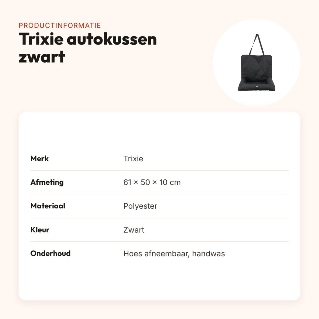 Trixie autostoel kussen zwart 61 x 50 x 10 cm – gevoerde randen – productinformatie