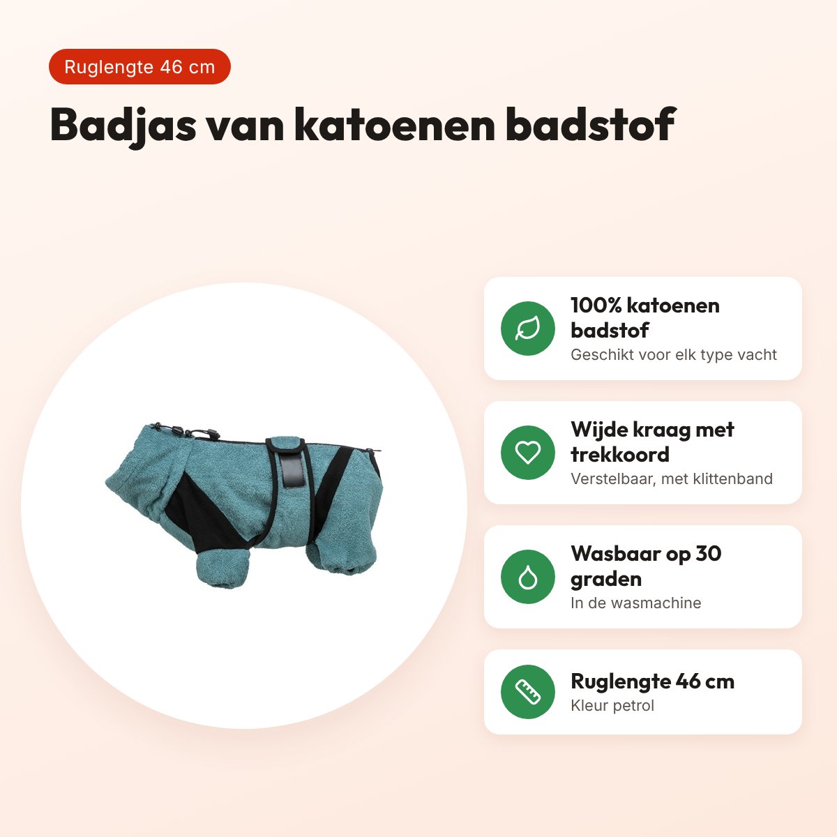 Trixie badjas voor honden badstof petrol 46 cm – huisoverall – voordelen