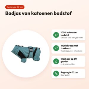 Trixie badjas voor honden badstof petrol 62 cm – huisoverall – voordelen