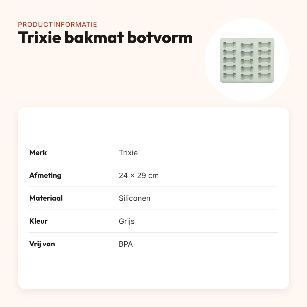 Trixie bakmat hondensnacks botvorm siliconen grijs 24 x 29 cm – BPA-vrij – productinformatie