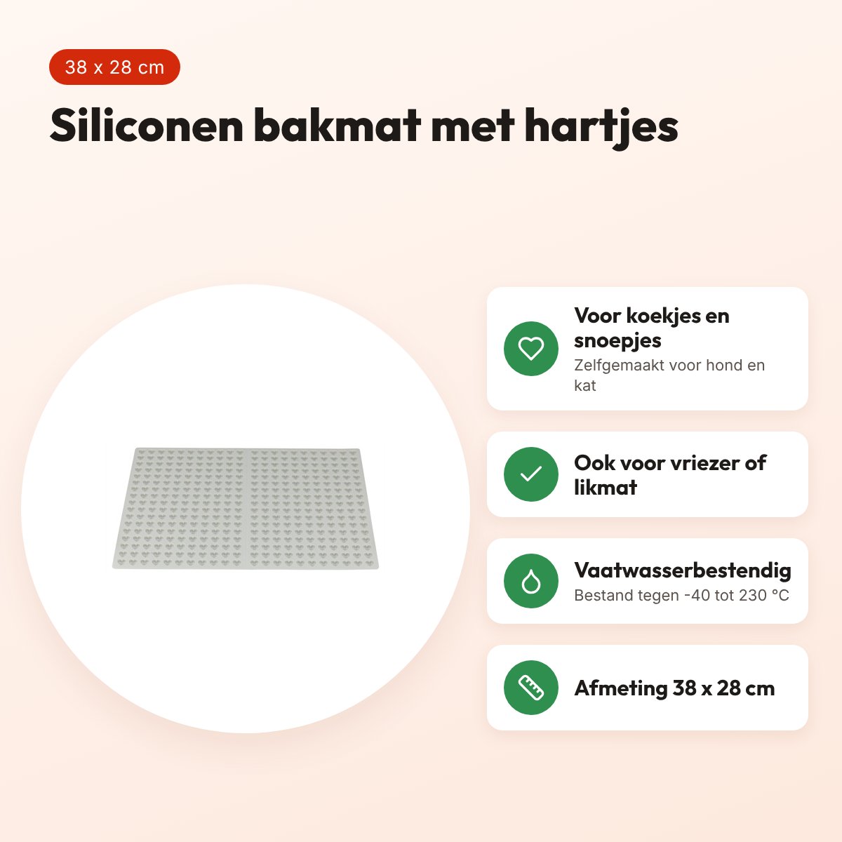 Trixie bakmat met hartjes 38 x 28 cm – siliconen, voor hond en kat – voordelen