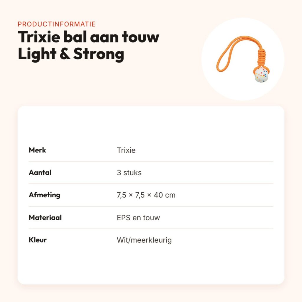 Trixie bal aan touw Light & Strong wit/meerkleurig 40 cm – 3 stuks – productinformatie