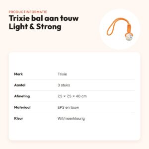 Trixie bal aan touw Light & Strong wit/meerkleurig 40 cm – 3 stuks – productinformatie