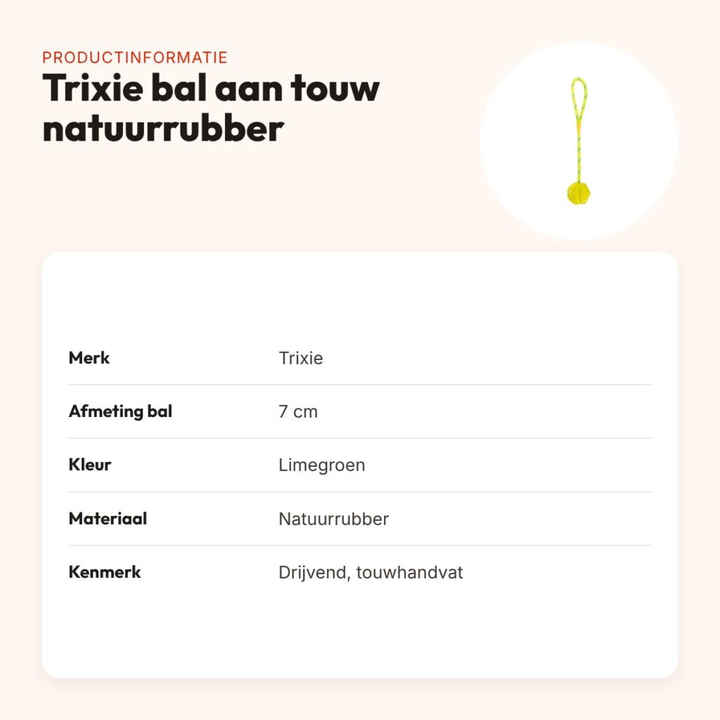 Trixie bal aan touw natuurrubber limegroen 7 cm – drijvend – productinformatie