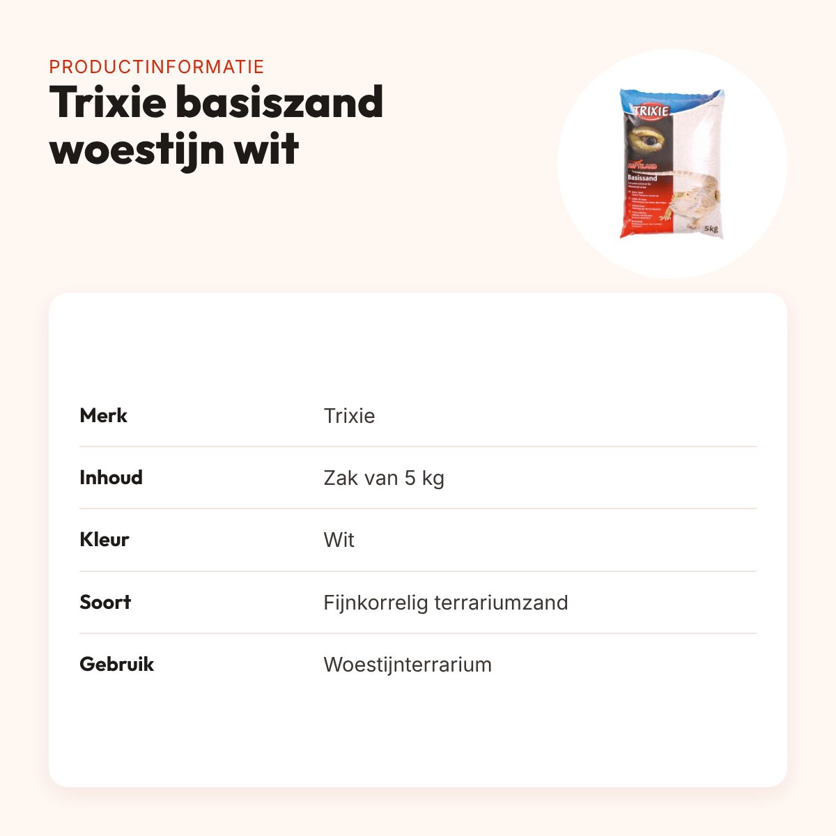 Trixie basiszand woestijnterrarium wit 5 kg – fijnkorrelig terrariumzand – productinformatie