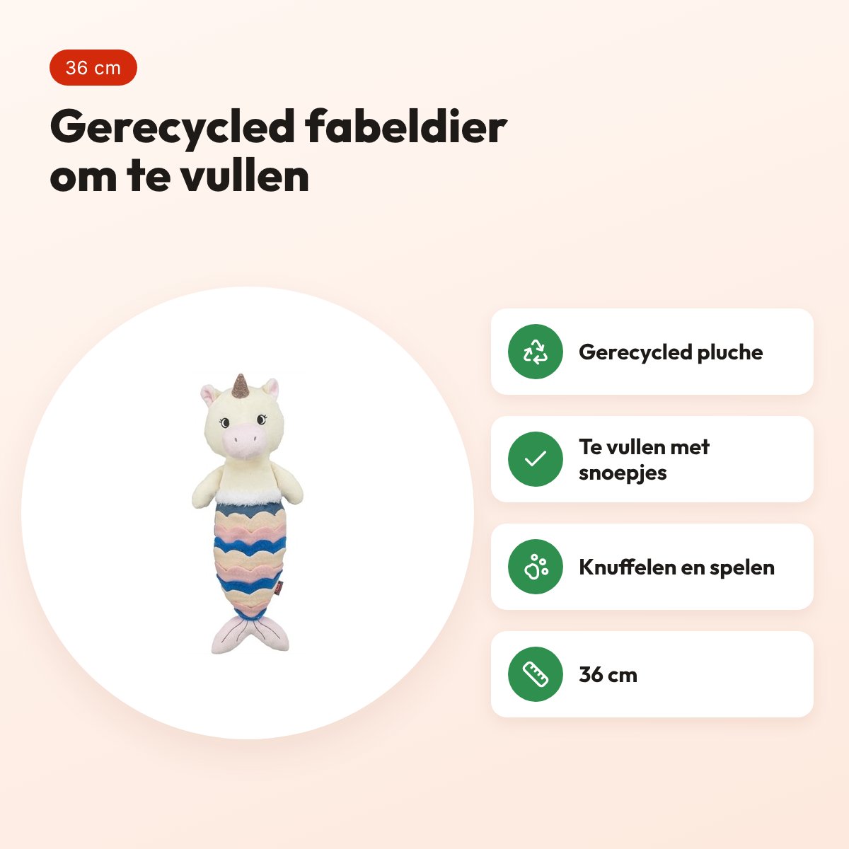 Trixie Be Eco fabeldier snack gerecycled pluche 36 cm – hondenspeeltje – voordelen