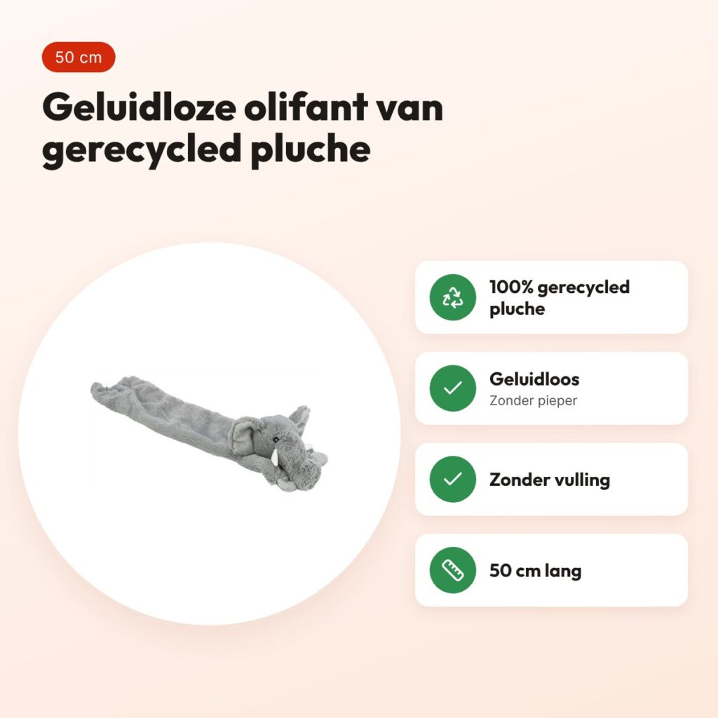 Trixie Be Eco hangende olifant 50 cm – gerecycled pluche, geluidloos – voordelen