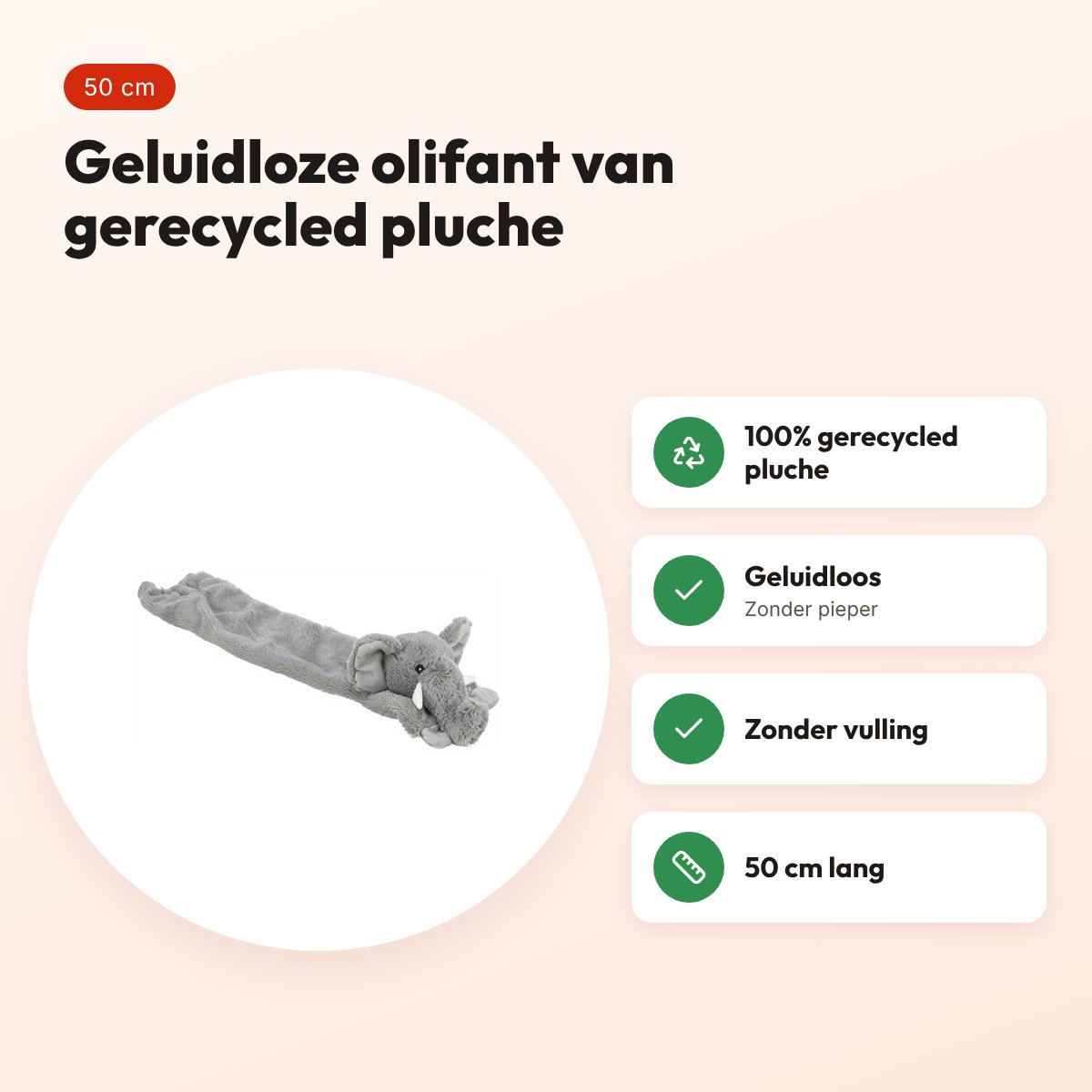 Trixie Be Eco hangende olifant 50 cm – gerecycled pluche, geluidloos – voordelen