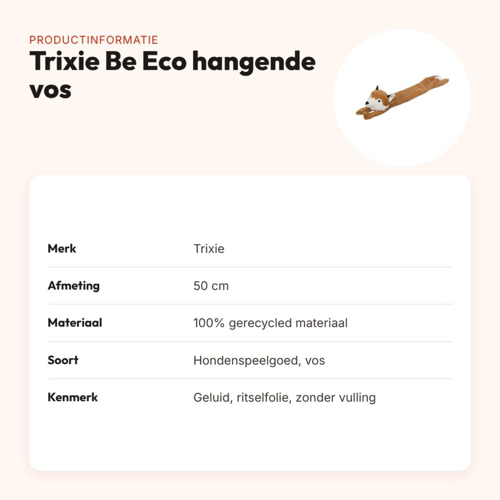 Trixie Be Eco hangende vos 50 cm – hondenspeelgoed met geluid en folie – productinformatie