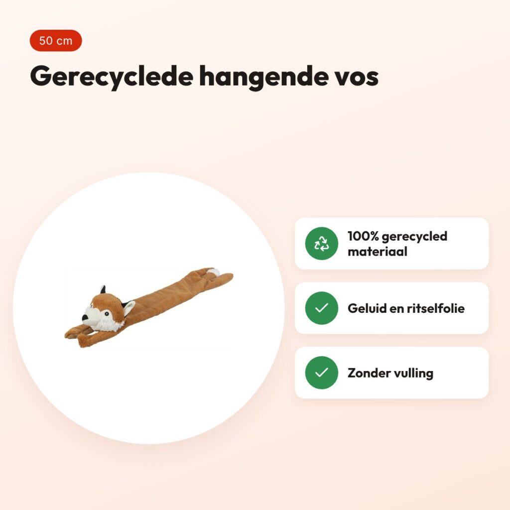 Trixie Be Eco hangende vos 50 cm – hondenspeelgoed met geluid en folie – voordelen