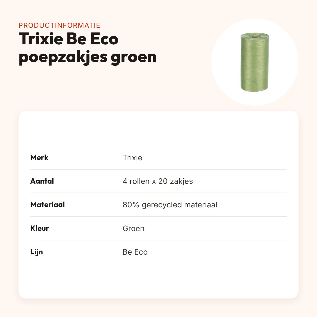 Trixie Be Eco hondenpoepzakjes groen 4 x 20 stuks – 80% gerecycled – productinformatie