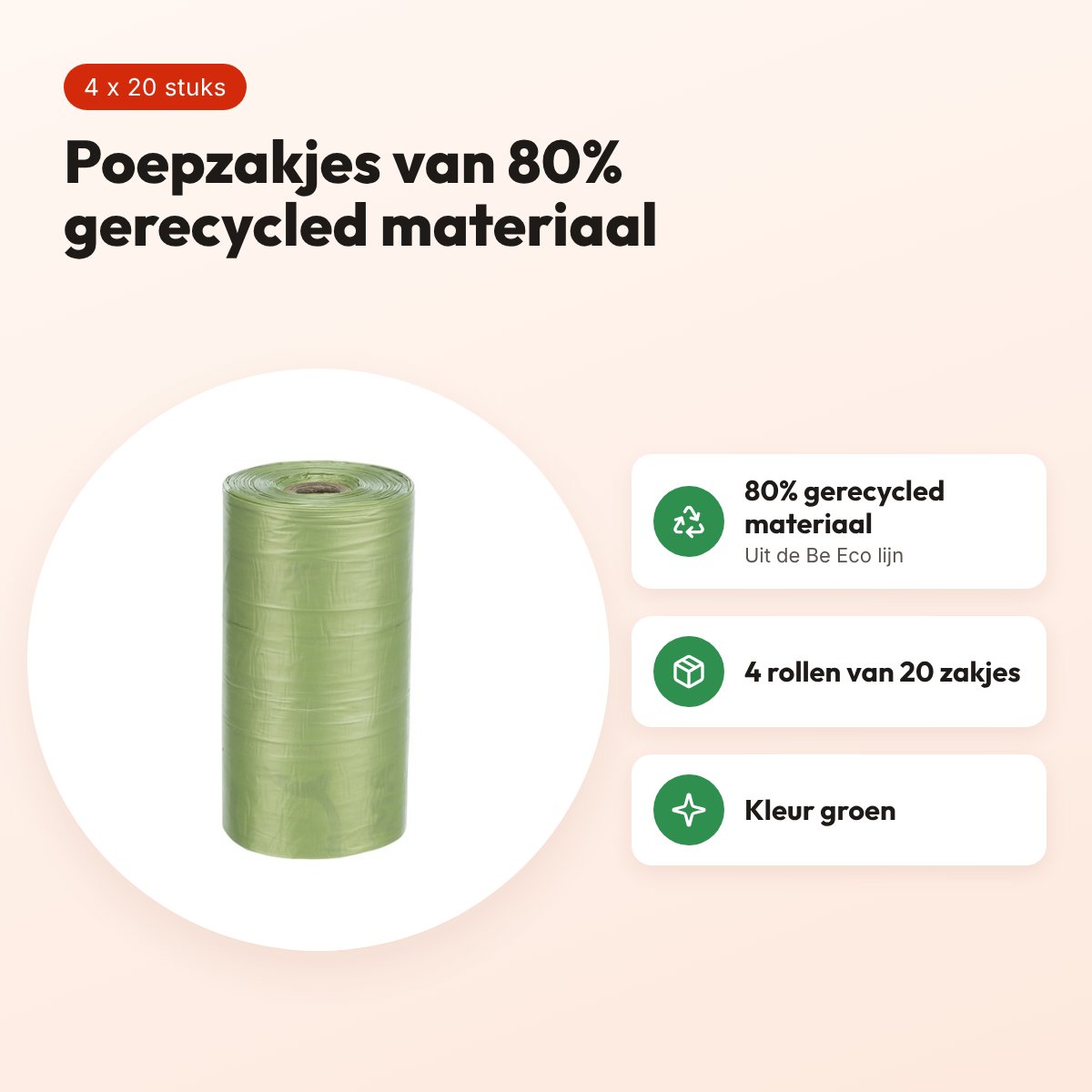 Trixie Be Eco hondenpoepzakjes groen 4 x 20 stuks – 80% gerecycled – voordelen