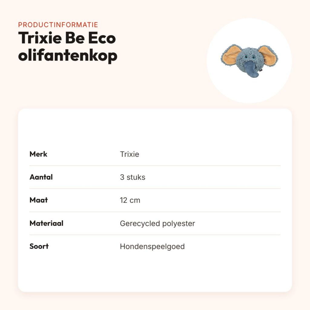Trixie Be Eco olifantenkop gerecycled pluche 12 cm – 3 stuks – productinformatie