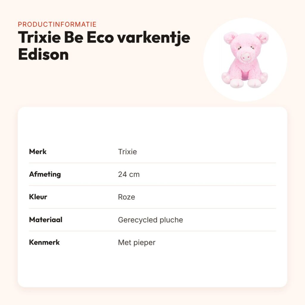 Trixie Be Eco varkentje Edison roze 24 cm – pluche hondenknuffel – productinformatie