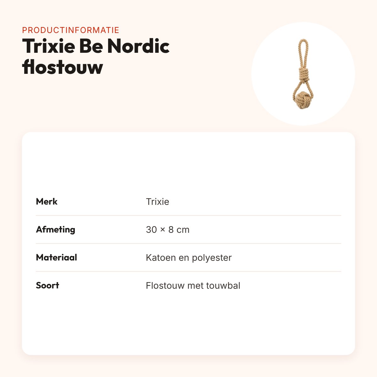 Trixie Be Nordic flostouw met touwbal 30 x 8 cm – hondenspeelgoed – productinformatie
