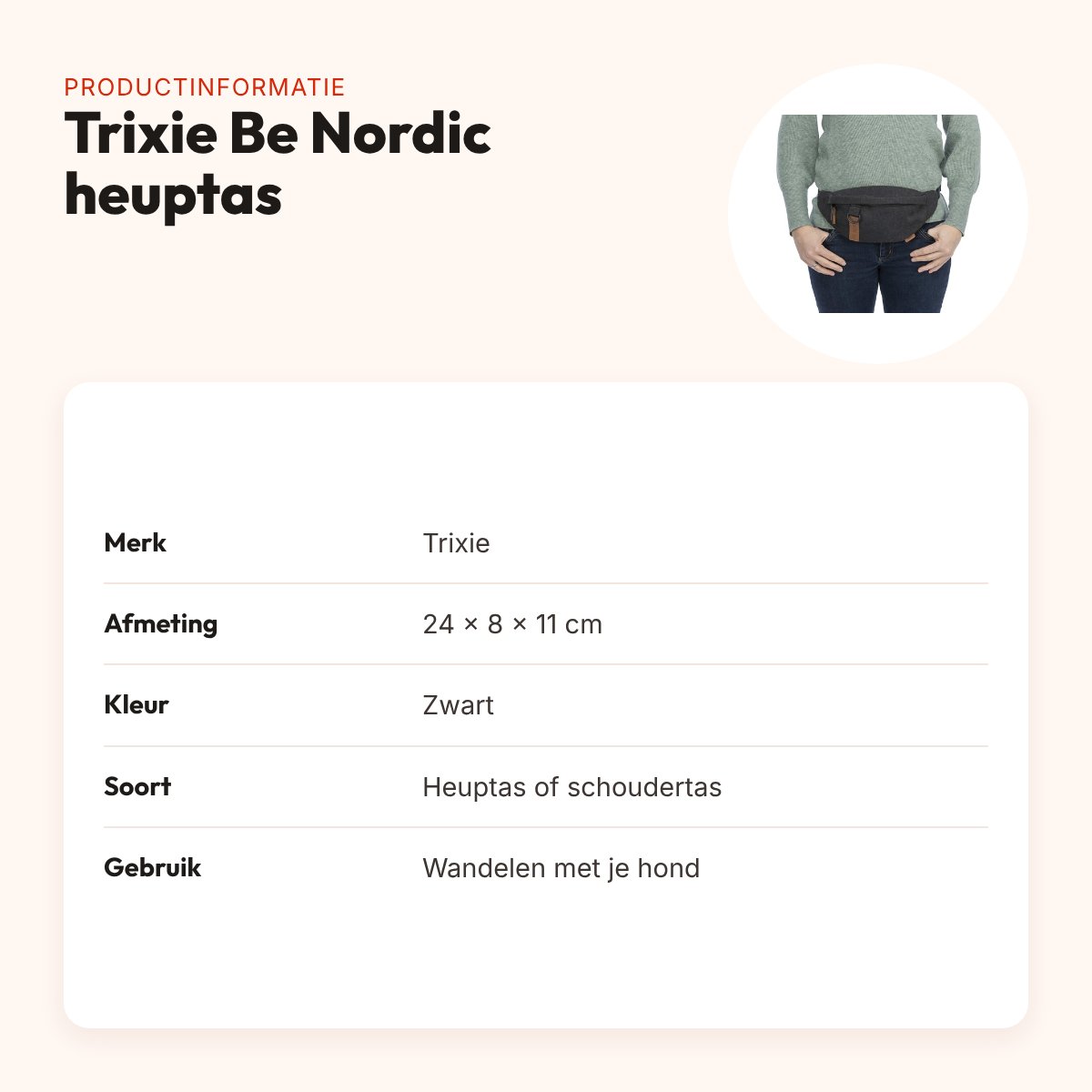 Trixie Be Nordic heuptas zwart 24 x 8 x 11 cm – verstelbare riem – productinformatie