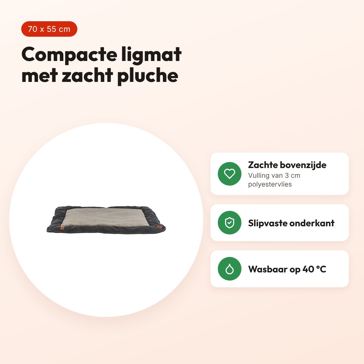 Trixie Be Nordic hondenligmat Fohr zwart/beige 70 x 55 cm – wasbaar – voordelen