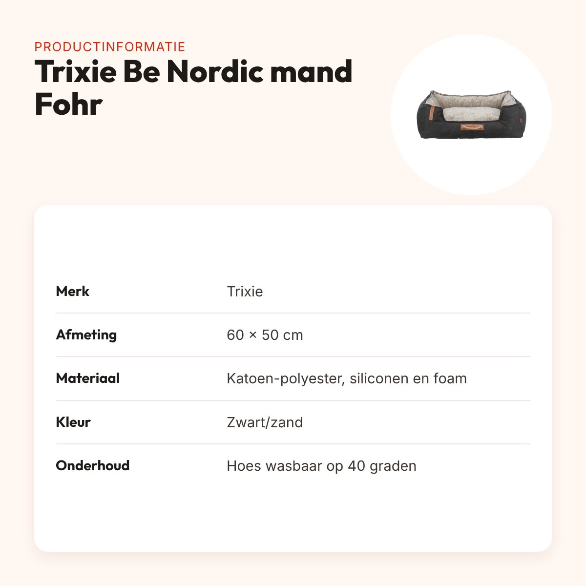 Trixie Be Nordic hondenmand Fohr zwart/zand 60 x 50 cm – antislip – productinformatie