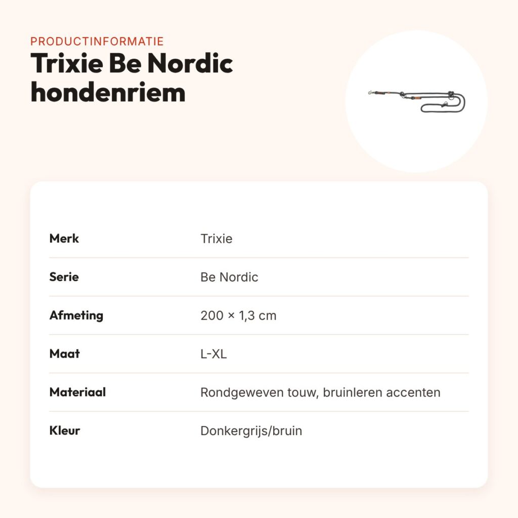 Trixie Be Nordic hondenriem verstelbaar donkergrijs/bruin 200 x 1,3 cm – productinformatie