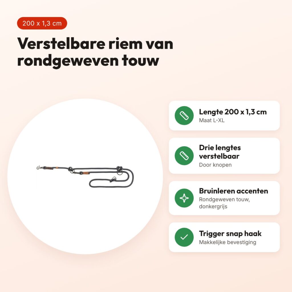Trixie Be Nordic hondenriem verstelbaar donkergrijs/bruin 200 x 1,3 cm – voordelen