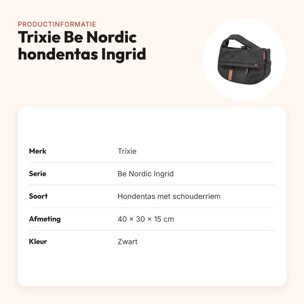 Trixie Be Nordic hondentas Ingrid zwart 40 x 30 x 15 cm – schouderriem – productinformatie