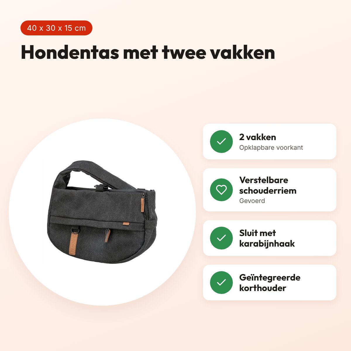 Trixie Be Nordic hondentas Ingrid zwart 40 x 30 x 15 cm – schouderriem – voordelen
