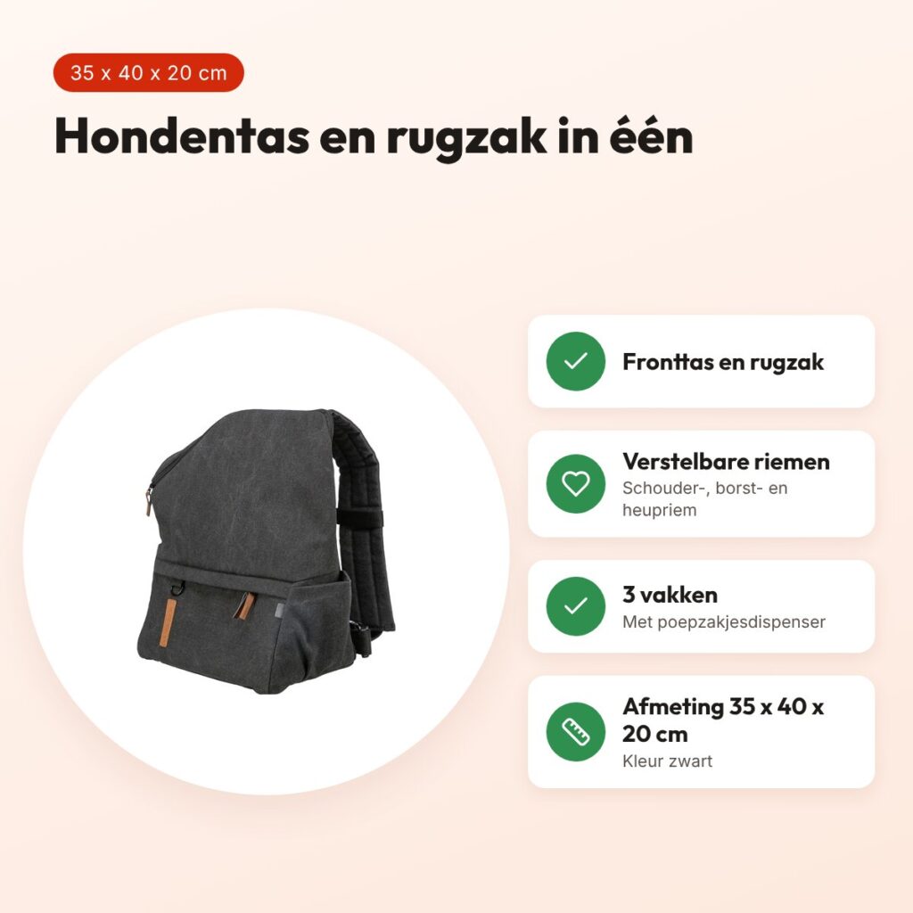 Trixie Be Nordic hondentas rugtas Bjorn zwart 35 x 40 x 20 cm – voordelen