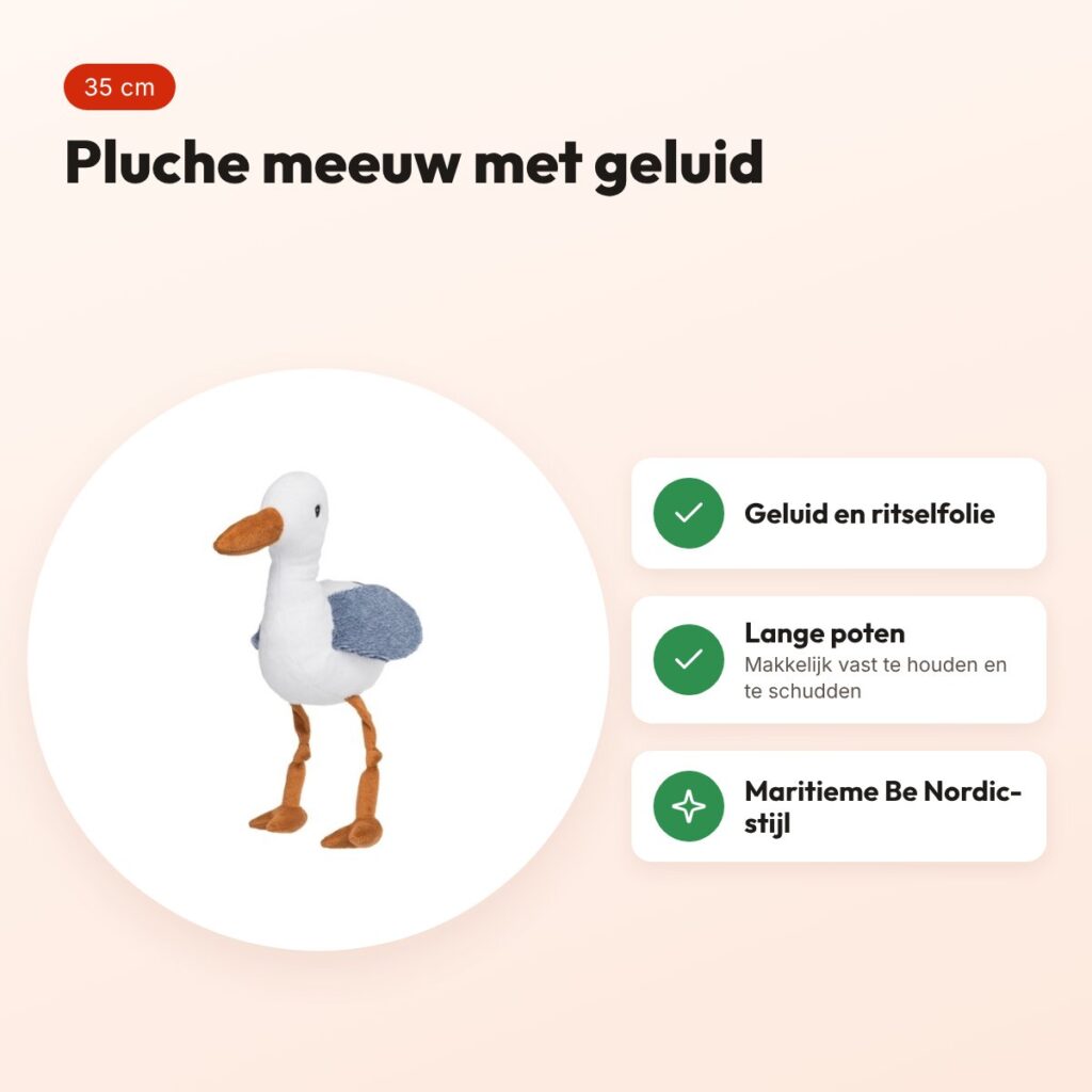 Trixie Be Nordic meeuw Hinnerk 35 cm – pluche met geluid en ritselfolie – voordelen