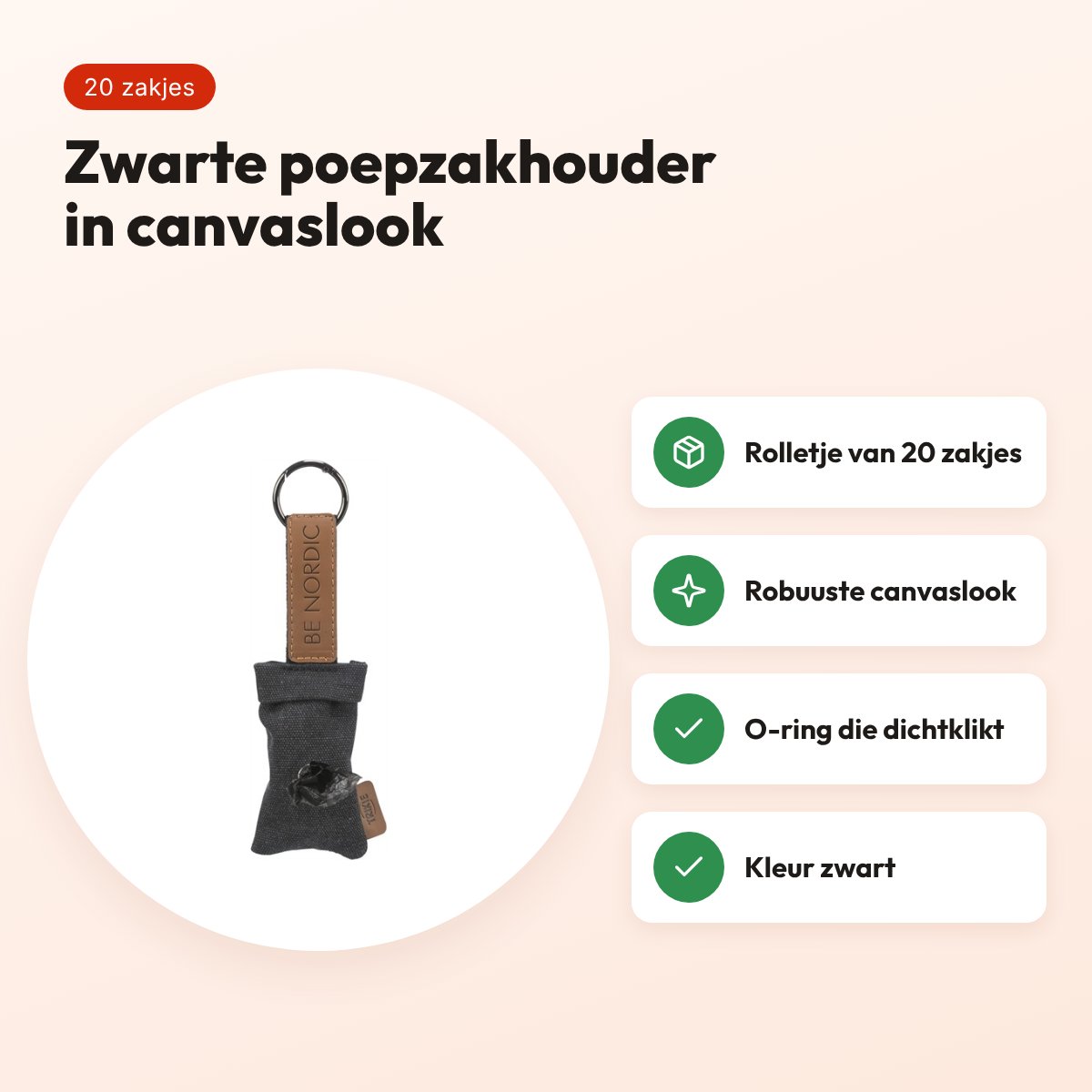 Trixie Be Nordic poepzakhouder zwart – canvaslook, met 20 poepzakjes – voordelen