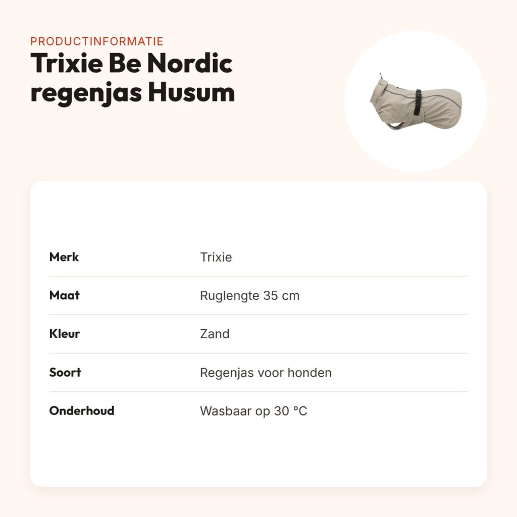 Trixie Be Nordic regenjas hond Husum zand 35 cm – met col en buikflap – productinformatie