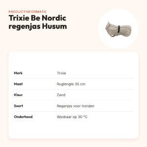 Trixie Be Nordic regenjas hond Husum zand 35 cm – met col en buikflap – productinformatie