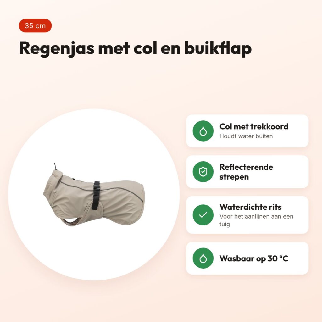 Trixie Be Nordic regenjas hond Husum zand 35 cm – met col en buikflap – voordelen