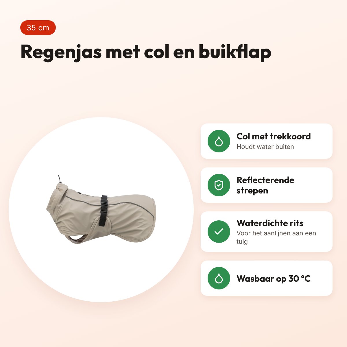Trixie Be Nordic regenjas hond Husum zand 35 cm – met col en buikflap – voordelen