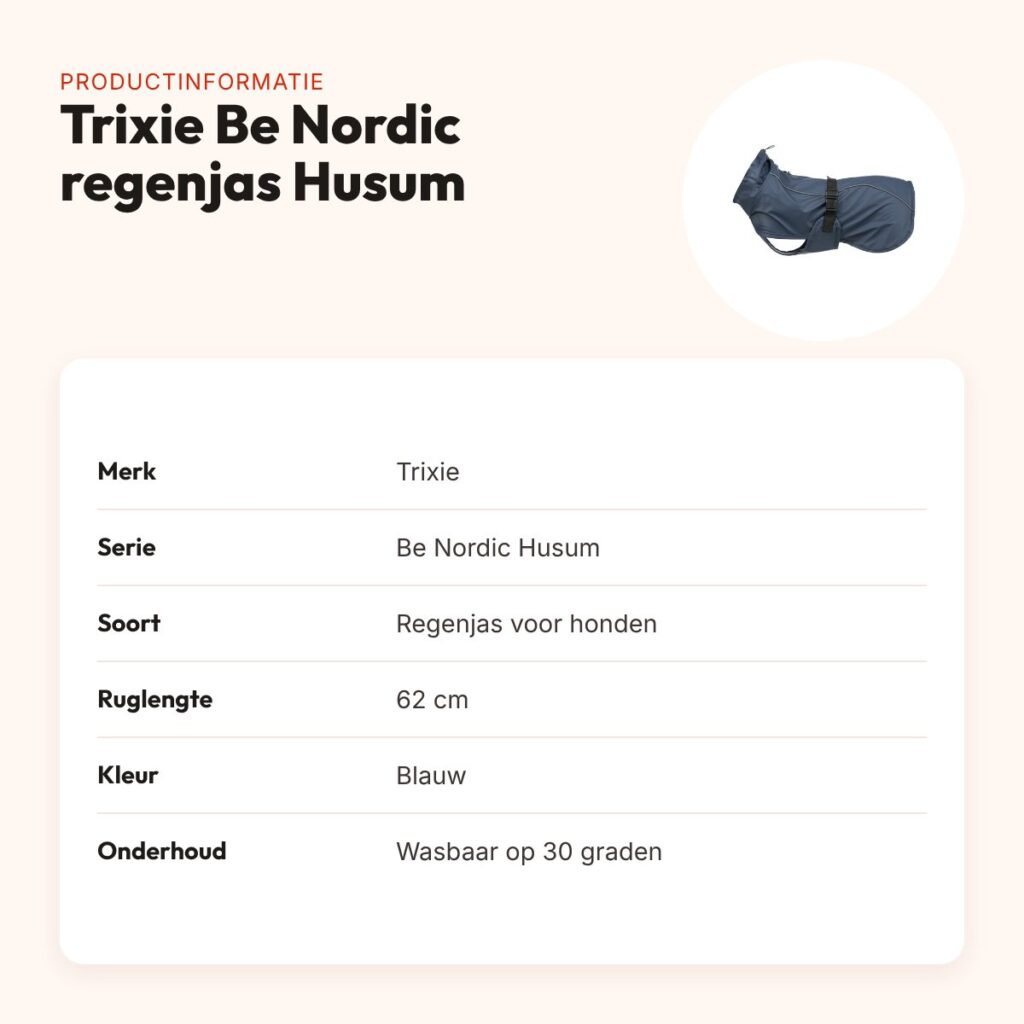 Trixie Be Nordic regenjas Husum blauw 62 cm – met col en buikflap – productinformatie