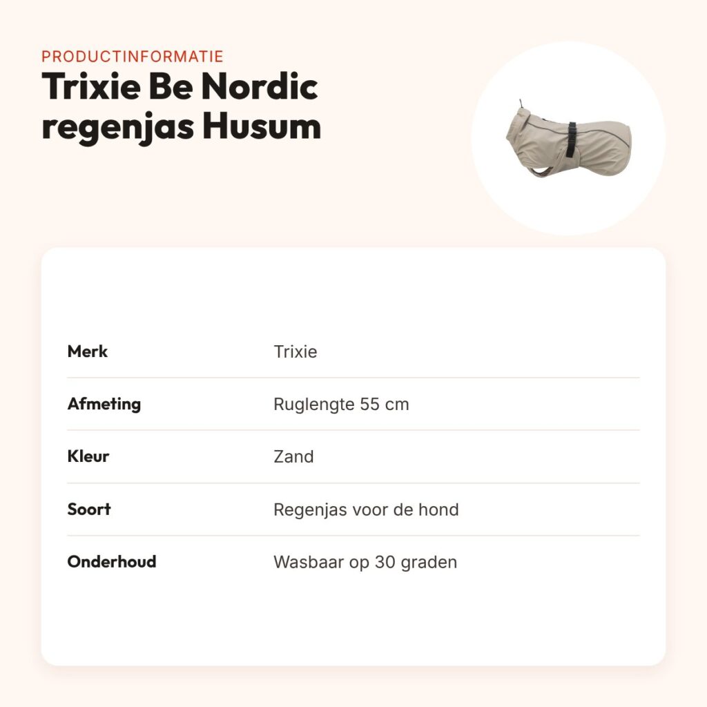Trixie Be Nordic regenjas Husum zand 55 cm – met col en buikflap – productinformatie