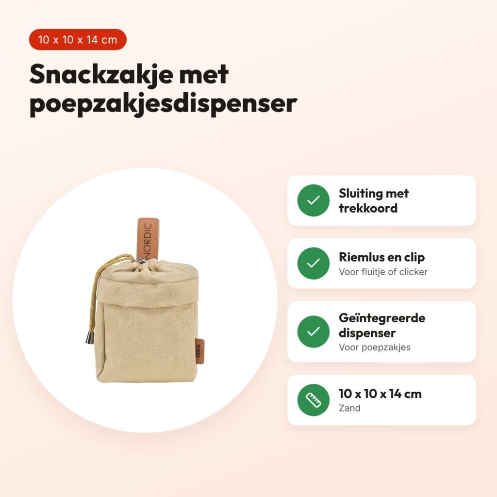 Trixie Be Nordic snackzakje zand 10 x 10 x 14 cm – met poepzakjesdispenser – voordelen