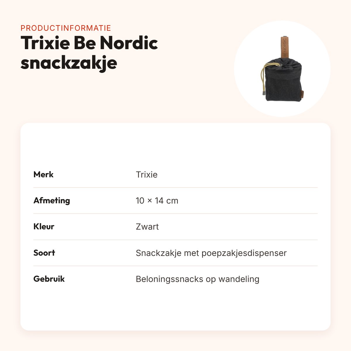 Trixie Be Nordic snackzakje zwart 10 x 14 cm – met poepzakjesdispenser – productinformatie