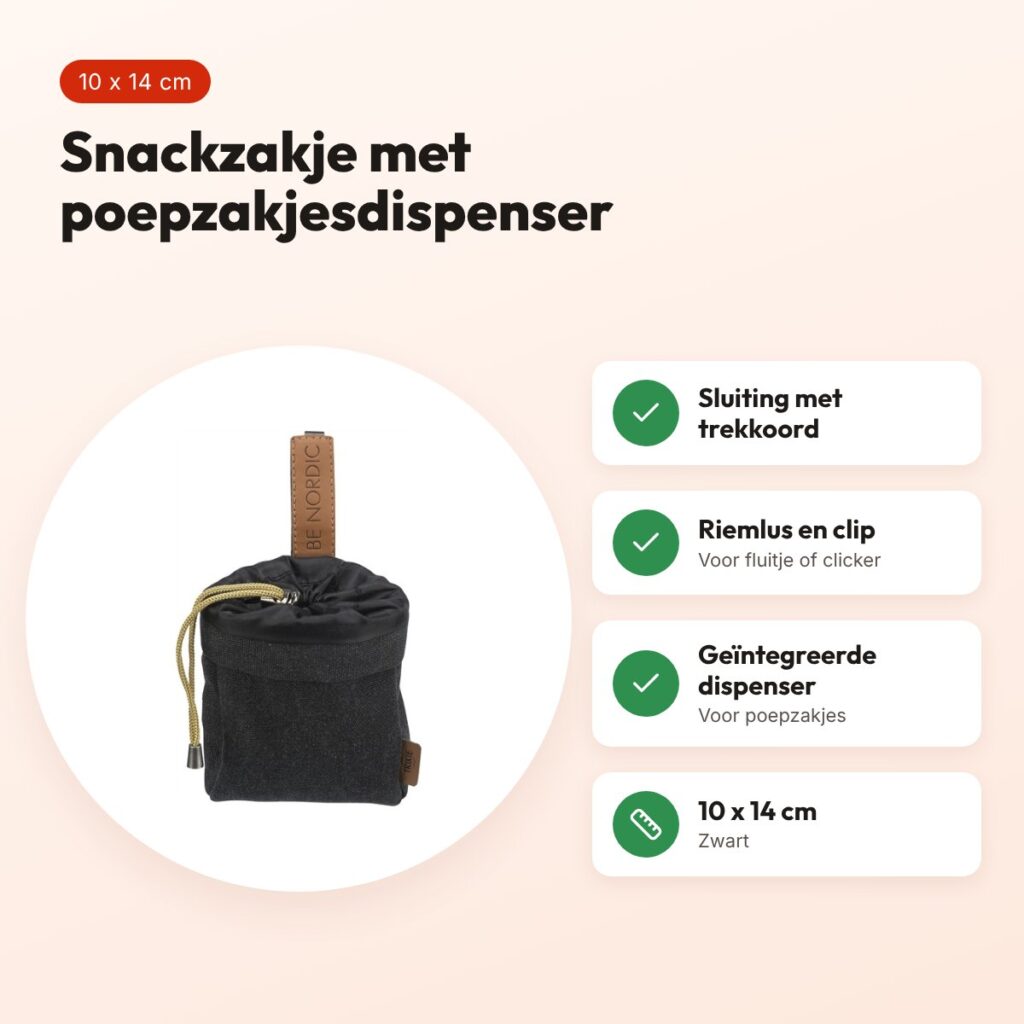 Trixie Be Nordic snackzakje zwart 10 x 14 cm – met poepzakjesdispenser – voordelen