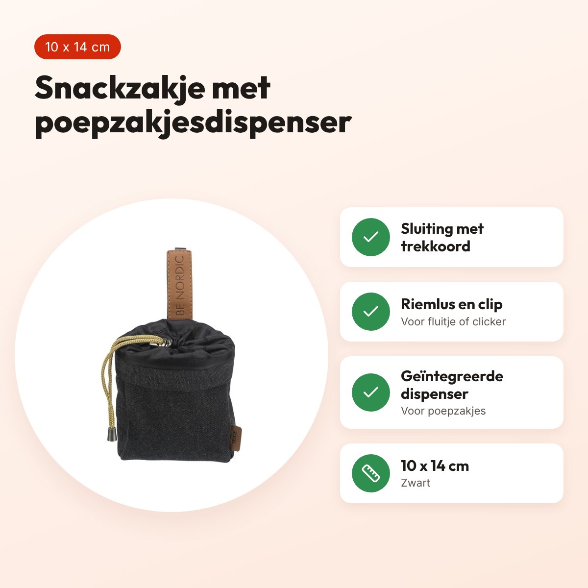 Trixie Be Nordic snackzakje zwart 10 x 14 cm – met poepzakjesdispenser – voordelen