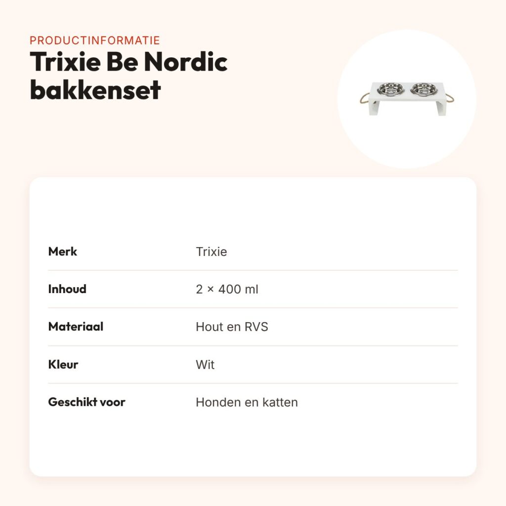Trixie Be Nordic voerbak en waterbak set hout/RVS wit 2 x 400 ml – productinformatie