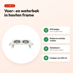 Trixie Be Nordic voerbak en waterbak set hout/RVS wit 2 x 400 ml – voordelen