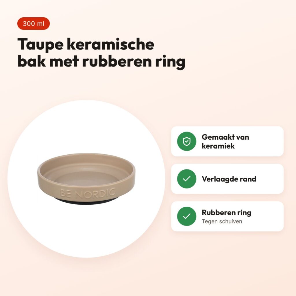 Trixie Be Nordic voerbak kat keramiek/rubber taupe 300 ml 16 cm – voordelen
